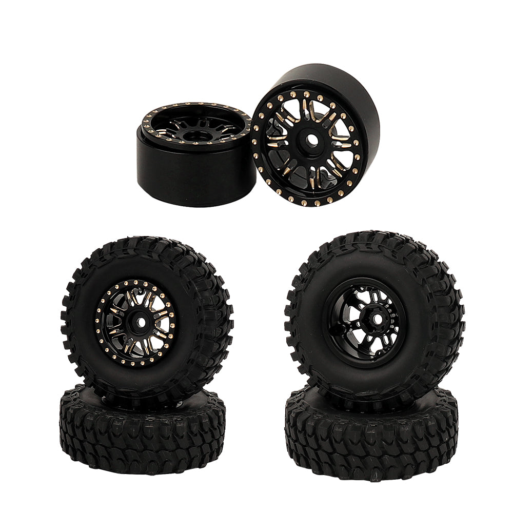 LonZeXy 1/18 1/24 RC Crawler Heavy Duty Brass Beadlock Wheel Hubs 4Pcs Black Gold RC Off-Road Car Upgrade Wheel Rims