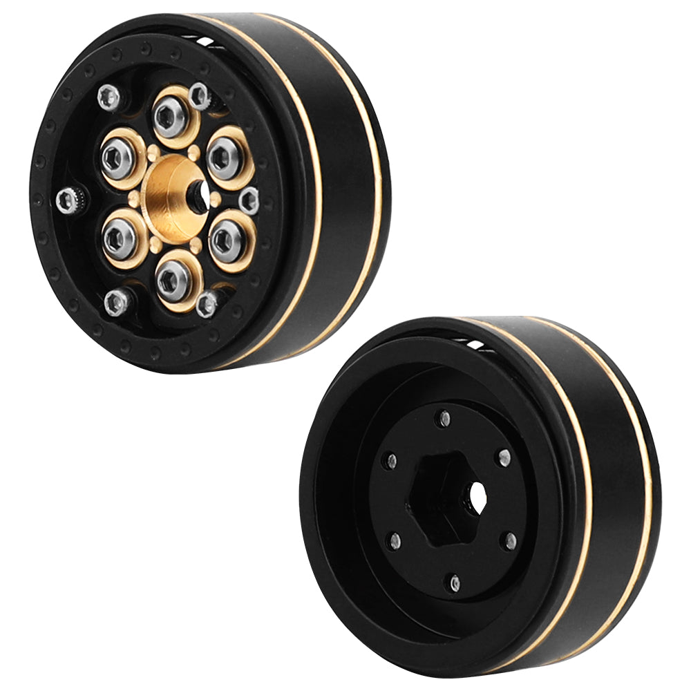 LonZeXy Black Gold Weighted Brass Beadlock Wheels 4Pcs For 1/18 1/24 RC Crawler 55mm Rubber Tires Off-Road Upgrade