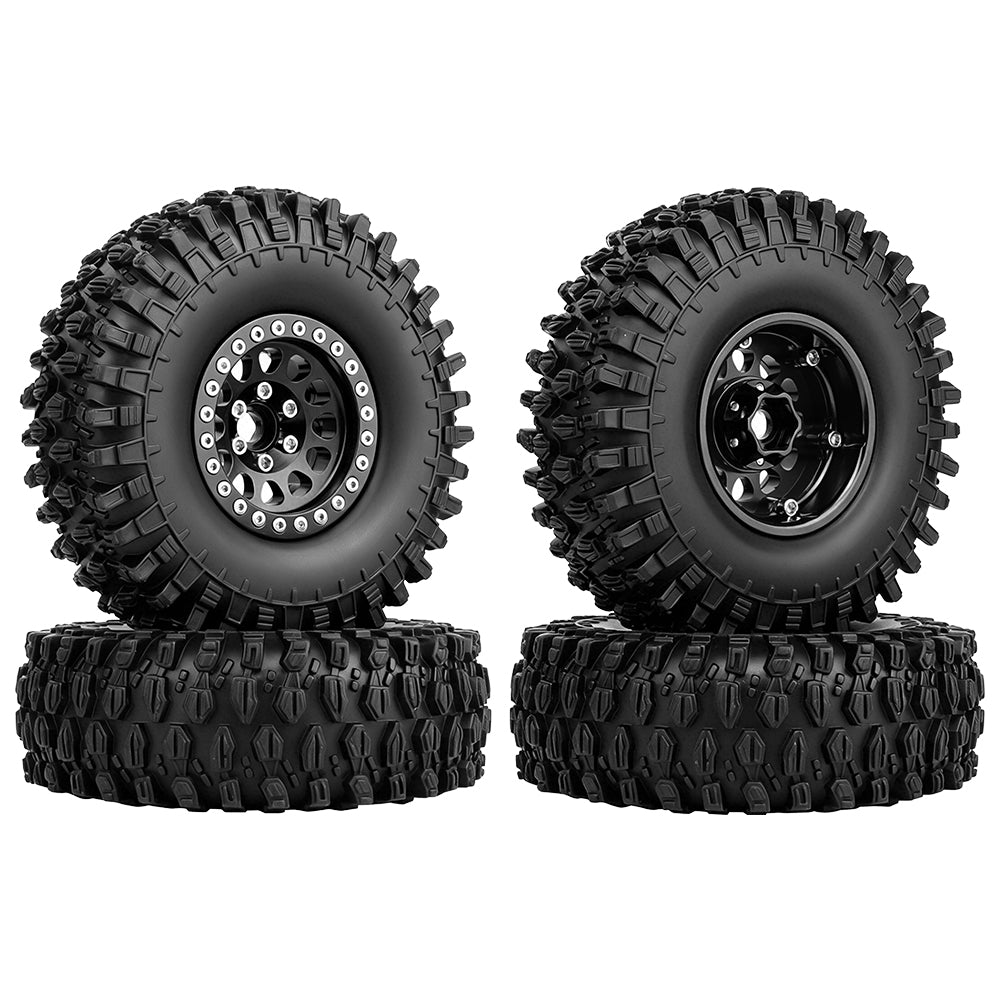 LonZeXy 1.9 Inch CNC Aluminum Beadlock Wheel Rim & Rubber Tire Assembly Triangle Inner Base For 1/10 RC Crawler Axial SCX10 Off Road Climbing Car Upgrade Wheels