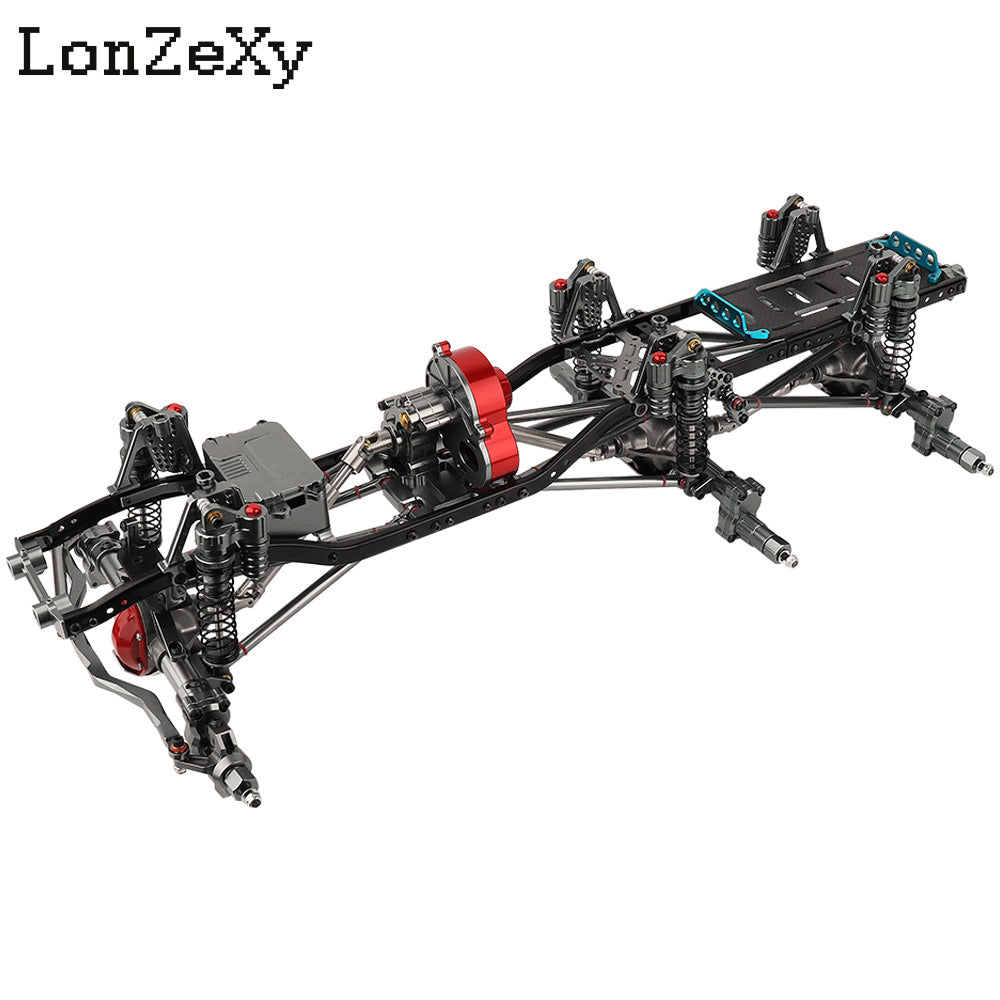 LONZEXY Metal 6x6 Frame+Front Middle Rear Axles+Gearbox + Battery Tray for SCX10 II