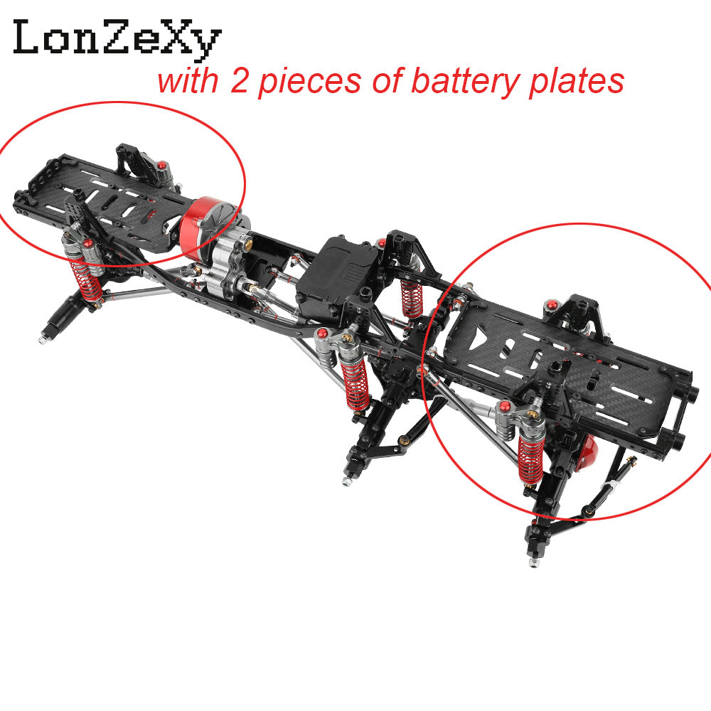 LONZEXY DIY 6x6 Frame+2 Front Steering Axles+Middle Axle Transmission 2 Battery Trays for SCX10