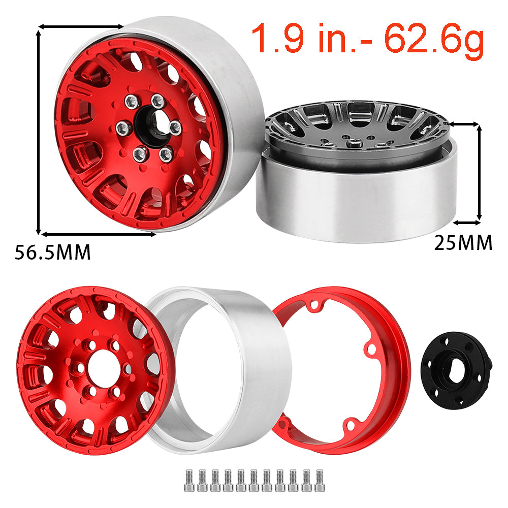 LonZeXy 1.9 Inch CNC Aluminum Beadlock Wheel Rim & Rubber Tire Assembly For 1/10 RC Crawler SCX10 Off-Road Climbing Car RC Upgrade Wheels