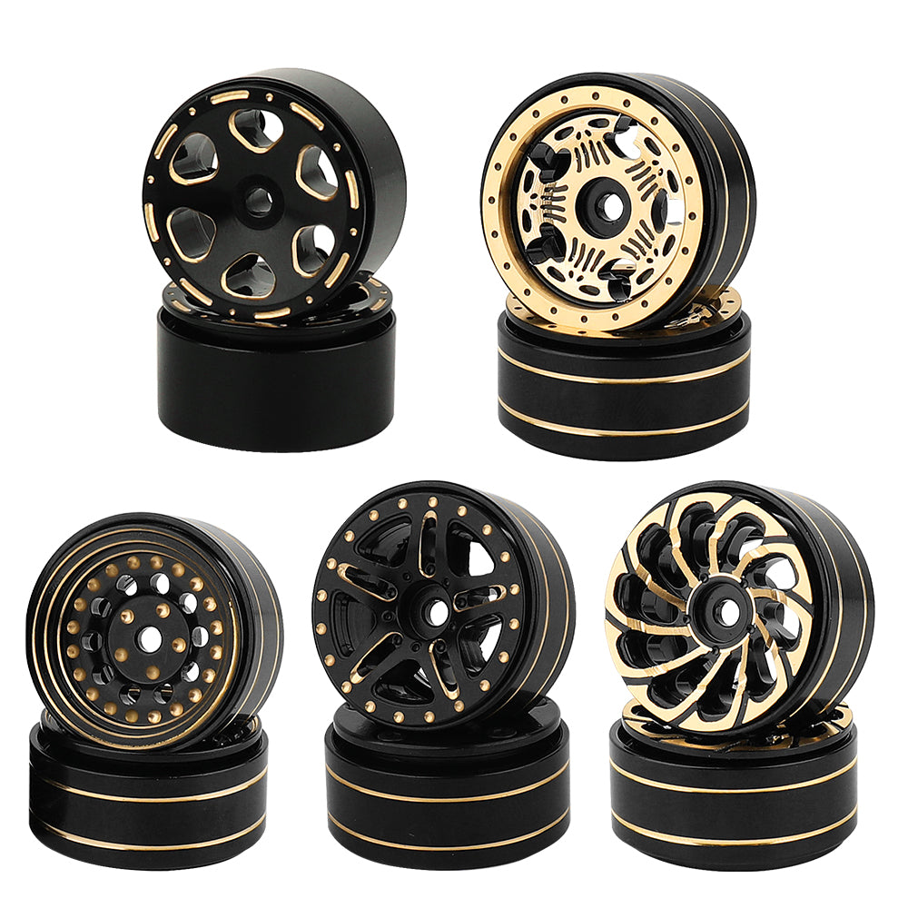 LonZeXy 1/18 1/24 RC Crawler Brass Beadlock Wheel Rims 4Pcs Black Gold Heavy Weight Wheel Hub RC Offroad Upgrade Parts