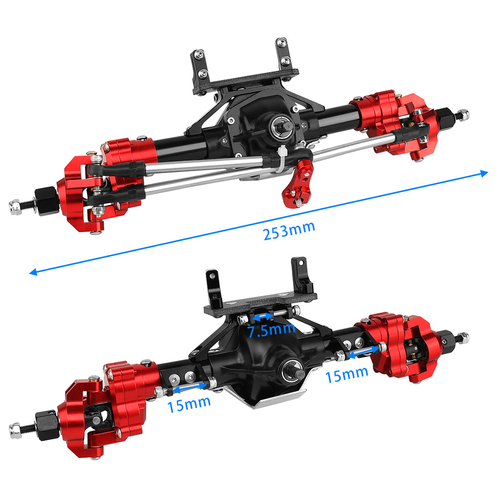 LonZeXy CNC Aluminum Portal Middle Axle With Steering Link Option, Metal Portal Axle For 1/10 SCX10 6x6 RC Crawler Chassis Upgrade Parts
