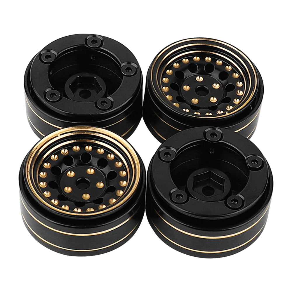 LonZeXy 1/18 1/24 RC Crawler Brass Beadlock Wheel Rims 4Pcs Black Gold Heavy Weight Wheel Hub RC Offroad Upgrade Parts