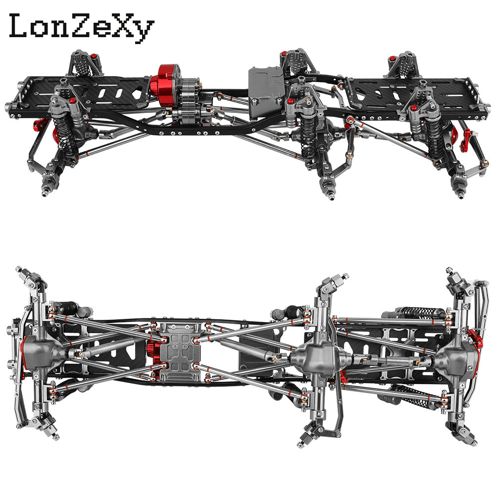 LONZEXY 6x6 Frame Set+Transmission Front Middle Rear Axle for 1/10 SCX10