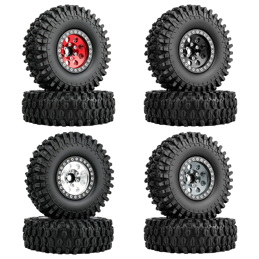LonZeXy 1.9 Inch CNC Aluminum Beadlock Wheel Rim & Rubber Tire Assembly For 1/10 RC Crawler Axial SCX10 Off-Road Climbing Car Alloy Upgrade Wheels Multiple Two-Tone Colors