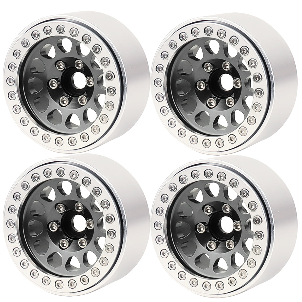 LonZeXy 1.9 Inch CNC Aluminum Beadlock Wheel Rim & Rubber Tire Assembly Triangle Inner Base For 1/10 RC Crawler Axial SCX10 Off Road Climbing Car Upgrade Wheels