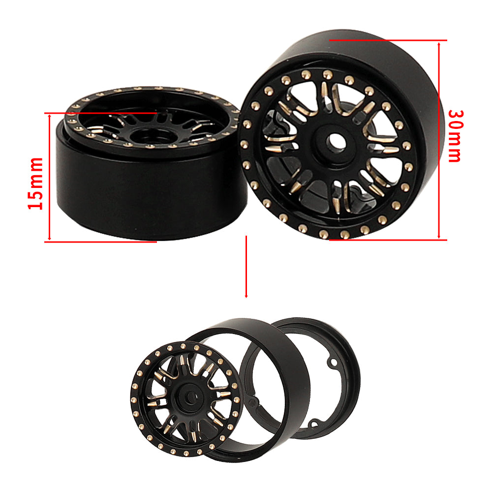 LonZeXy 1/18 1/24 RC Crawler Heavy Duty Brass Beadlock Wheel Hubs 4Pcs Black Gold RC Off-Road Car Upgrade Wheel Rims