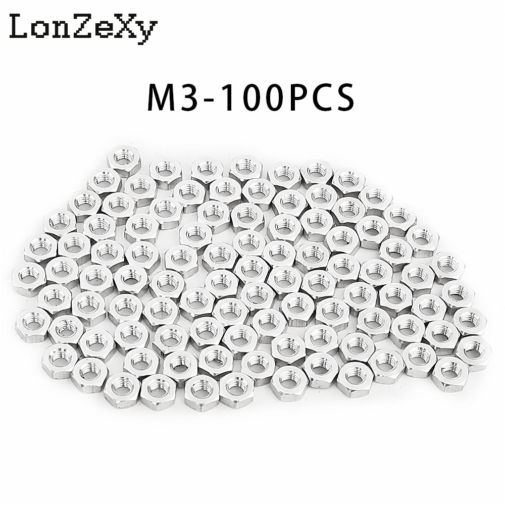LONZEXY Hex Nut Stainless Steel 304(18-8) Metric Hexagon Nut 100 pcs