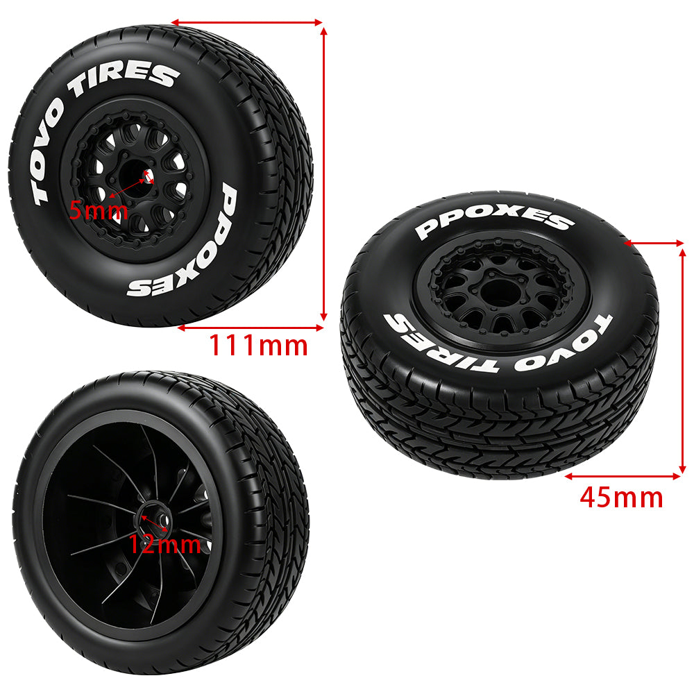 LonZeXy 4PCS DK10 1/10 RC Short Course Truck Wheels Tires Slick Off-Road Rally Racing Tyre Fit Traxxas Mini XRT Flat Ground Wear Resistant RC Buggy RC Model Car Upgrade Rubber Parts
