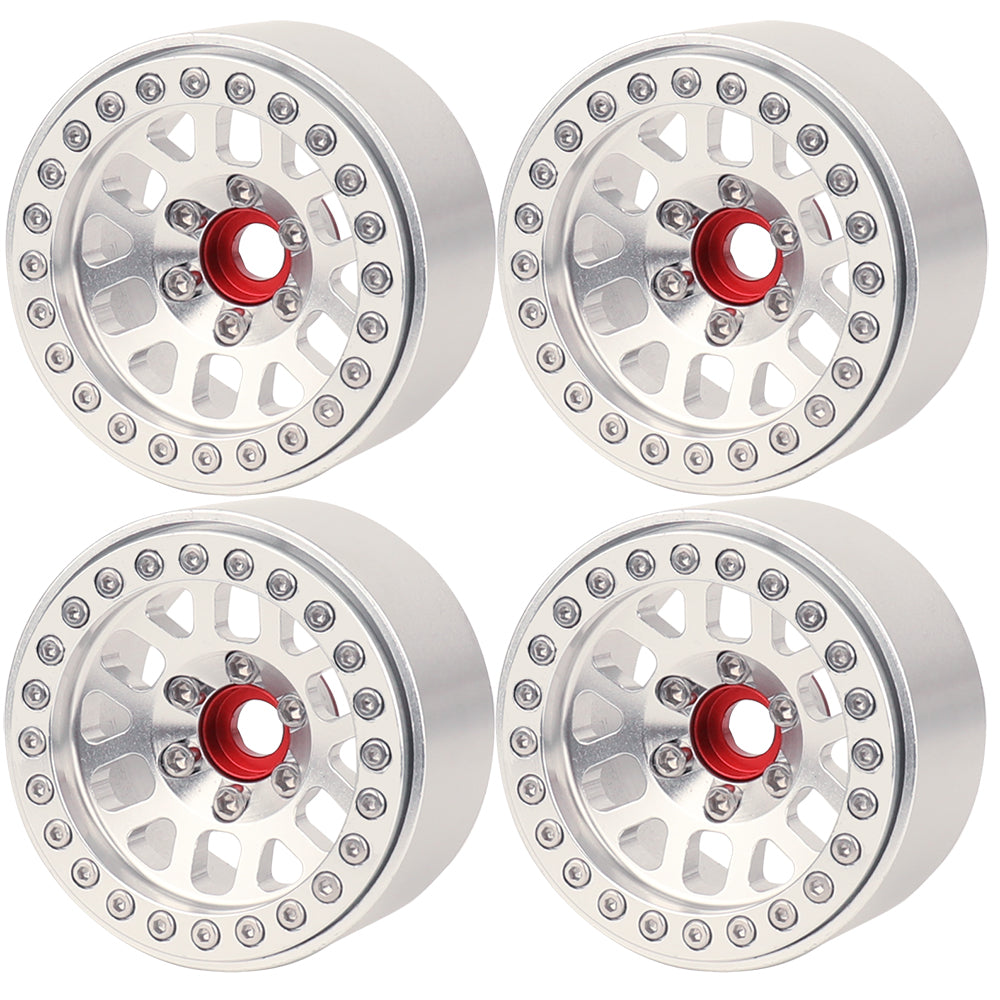LonZeXy 1.9 Inch CNC Aluminum Beadlock Wheel Rims Rubber Tires Set For 1/10 RC Crawler Axial SCX10 Off-Road Climbing Car Alloy Modification Wheels Multiple Color Options