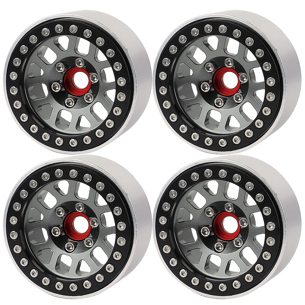 LonZeXy 1.9 Inch CNC Aluminum Beadlock Wheel Rims Rubber Tires Set For 1/10 RC Crawler Axial SCX10 Off-Road Climbing Car Alloy Modification Wheels Multiple Color Options