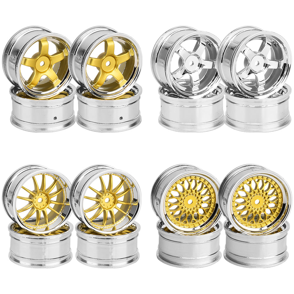 1/10 RC On-Road Drift Car Electroplated Plastic Wheel Rims 4 Styles Multi Color 12mm Hex Empty Hubs RC Modification Parts