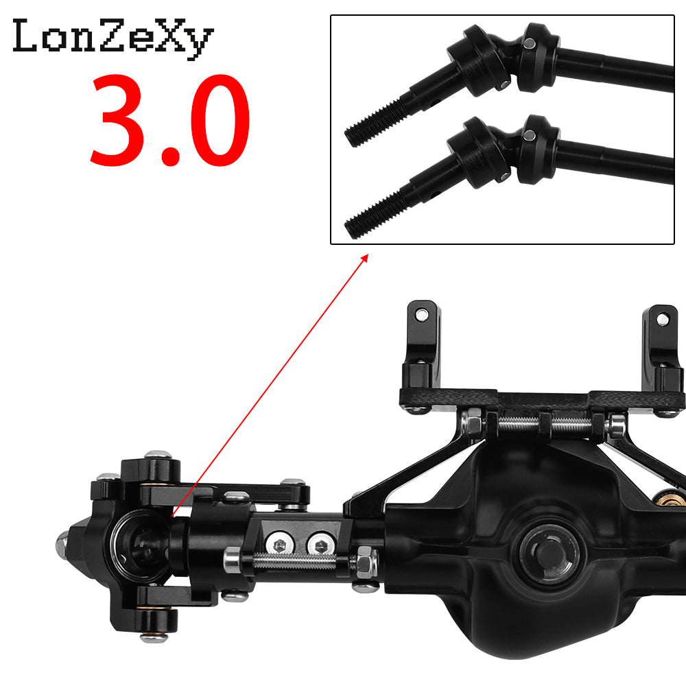 Lonzexy Aluminum Complete Axle Set + Enhanced Axle Shaft for Axial SCX10 RC4WD D90 (Black Front+Rear)