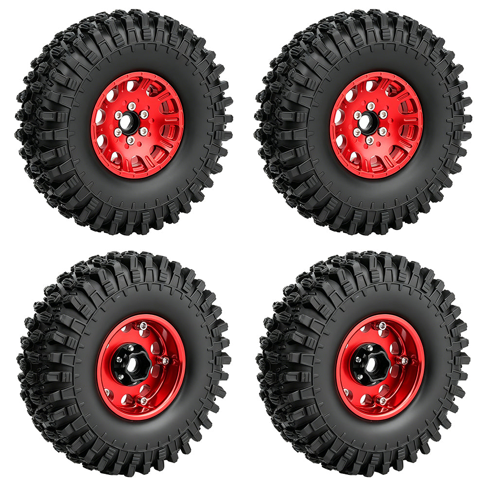 LonZeXy 1.9 Inch CNC Aluminum Beadlock Wheel Rim & Rubber Tire Assembly For 1/10 RC Crawler SCX10 Off-Road Climbing Car RC Upgrade Wheels