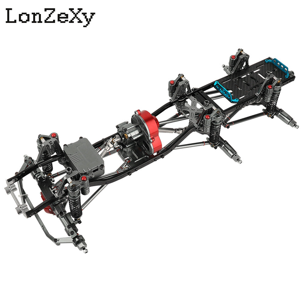 LONZEXY Metal 6x6 Frame+2 Front Axles+ Middle Transmission 2 Battery Trays for SCX10 (No Wheels)