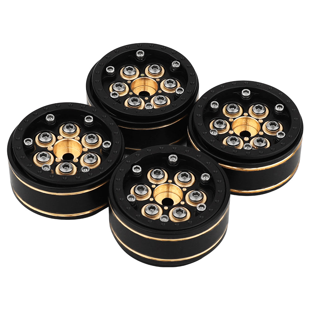 LonZeXy Black Gold Weighted Brass Beadlock Wheels 4Pcs For 1/18 1/24 RC Crawler 55mm Rubber Tires Off-Road Upgrade