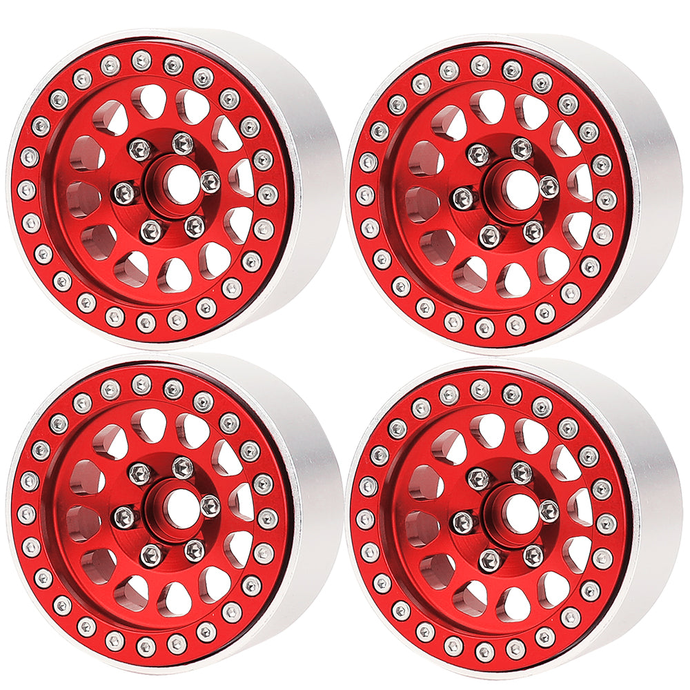 LonZeXy 1.9 Inch CNC Aluminum Beadlock Wheel Rim & Rubber Tire Assembly Triangle Inner Base For 1/10 RC Crawler Axial SCX10 Off Road Climbing Car Upgrade Wheels