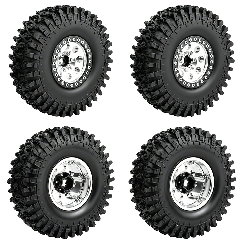 LonZeXy 1.9 Inch CNC Aluminum Beadlock Wheel Rim & Rubber Tire Assembly For 1/10 RC Crawler Axial SCX10 Off-Road Climbing Car Alloy Upgrade Wheels Multiple Two-Tone Colors