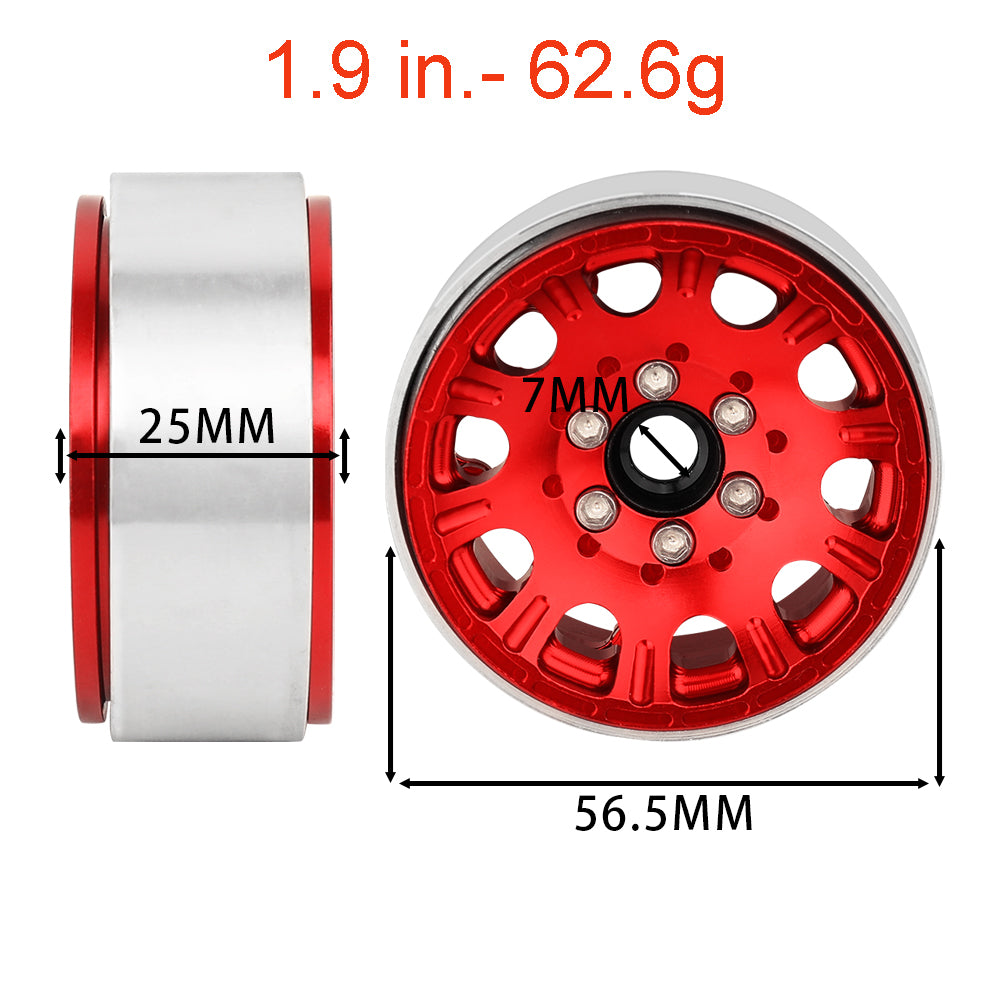 LonZeXy 1.9 Inch CNC Aluminum Beadlock Wheel Rim & Rubber Tire Assembly For 1/10 RC Crawler SCX10 Off-Road Climbing Car RC Upgrade Wheels