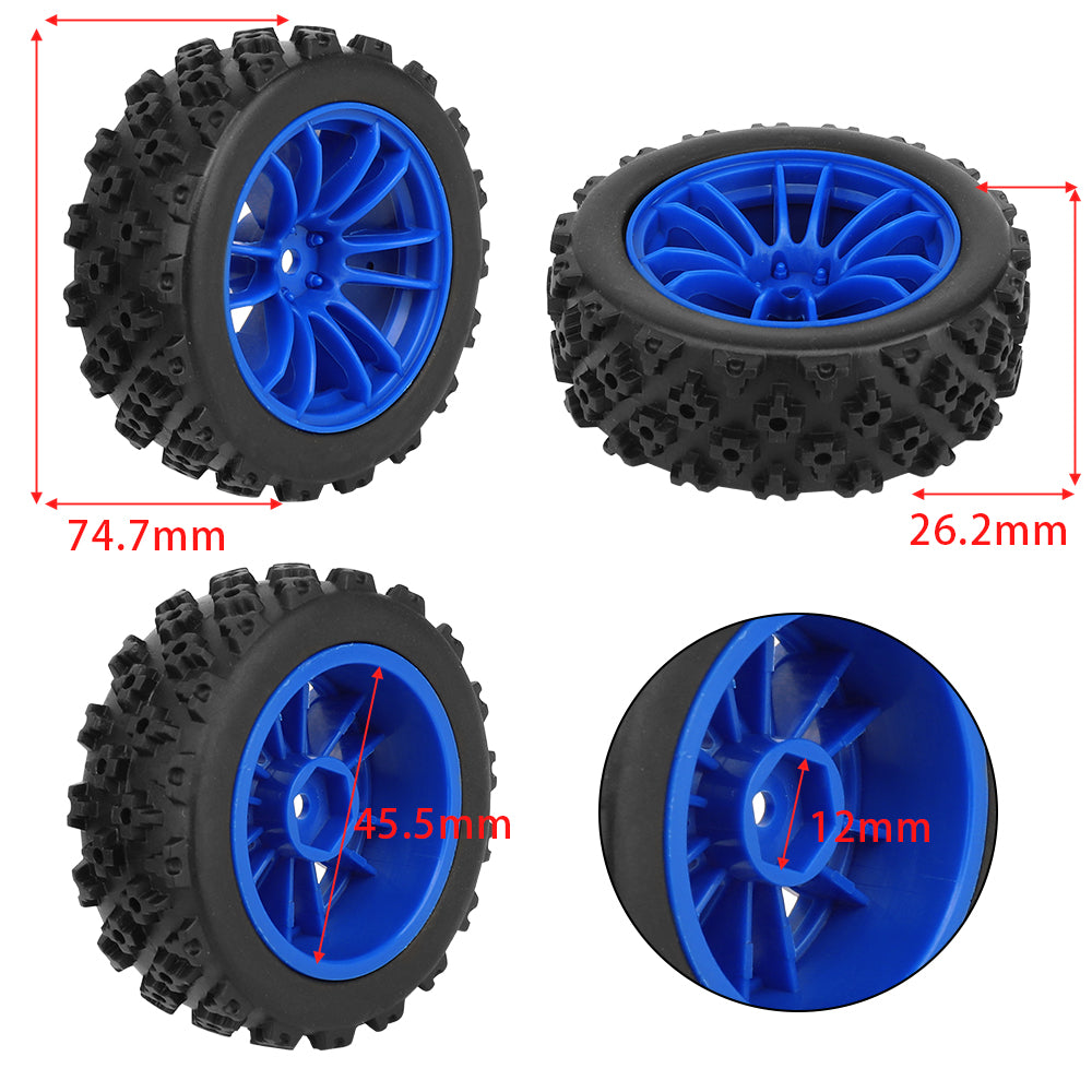 1/10 RC Off-Road Buggy Wheels 34.2g Knobby All-Terrain Rubber Tires Multi Color Plastic Rims 12mm Hex RC Upgrade Parts