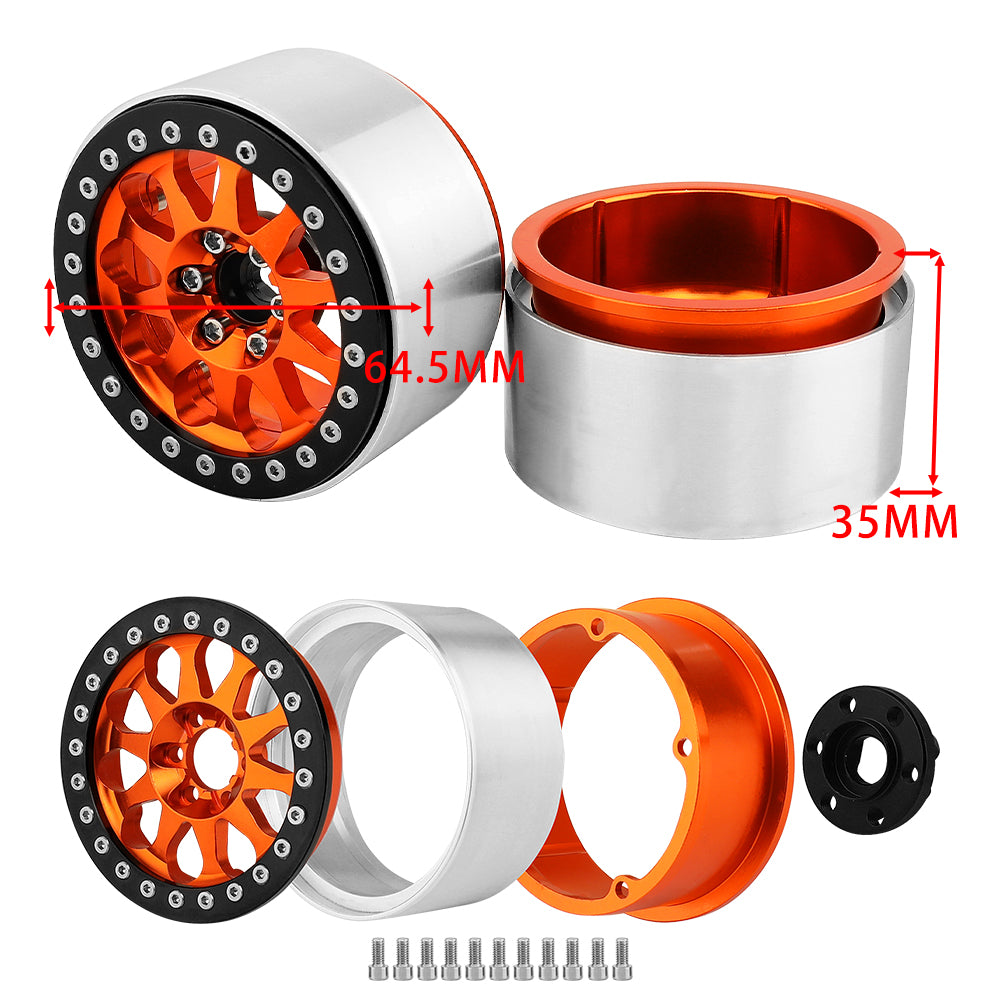 LonZeXy 2.2 Inch CNC Aluminum Beadlock Wheel Rims 110.5g 64.5×35mm For 1/10 RC Crawler Axial SCX10 II TRX4 RC Off‑Road Car Upgrade Replacement Hubs