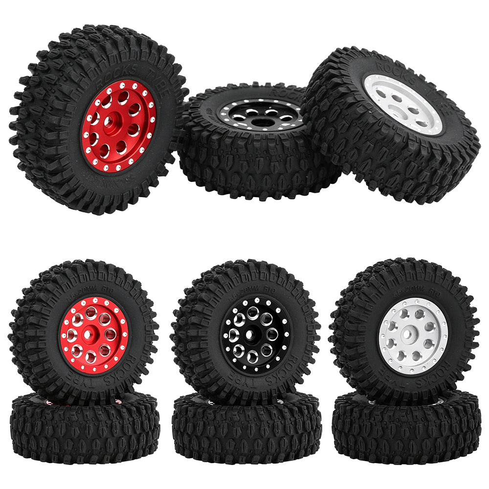 4PCS 55mm 1.0" Beadlock Wheel Rim Tire Set 7mm Hex Aluminum Alloy Wheels for Axial SCX24 C10 90081 1/24 RC Crawler Car Upgrade Parts