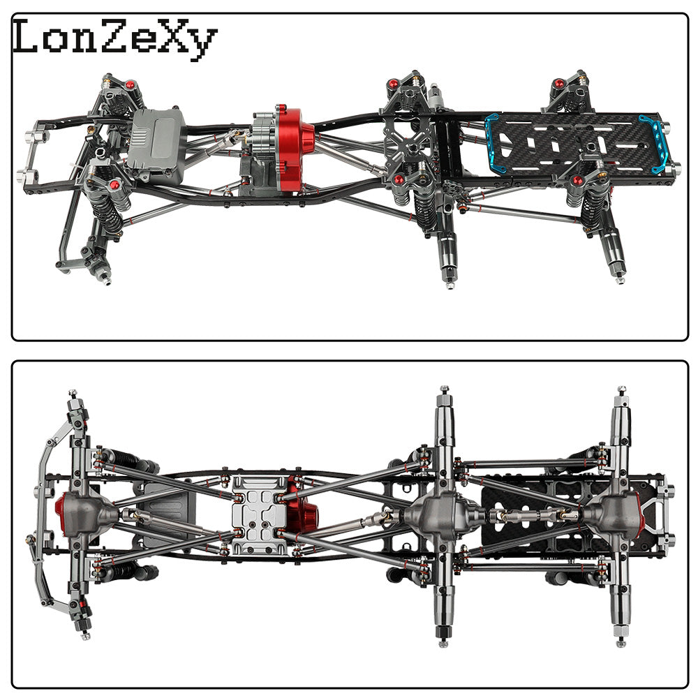 LONZEXY Metal 6x6 Frame+2 Front Axles+ Middle Transmission 2 Battery Trays for SCX10 (No Wheels)