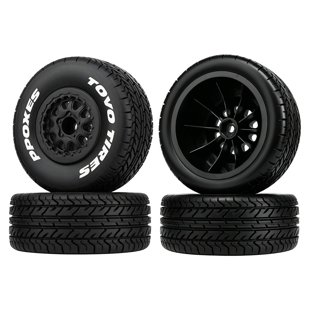 LonZeXy 4PCS DK10 1/10 RC Short Course Truck Wheels Tires Slick Off-Road Rally Racing Tyre Fit Traxxas Mini XRT Flat Ground Wear Resistant RC Buggy RC Model Car Upgrade Rubber Parts