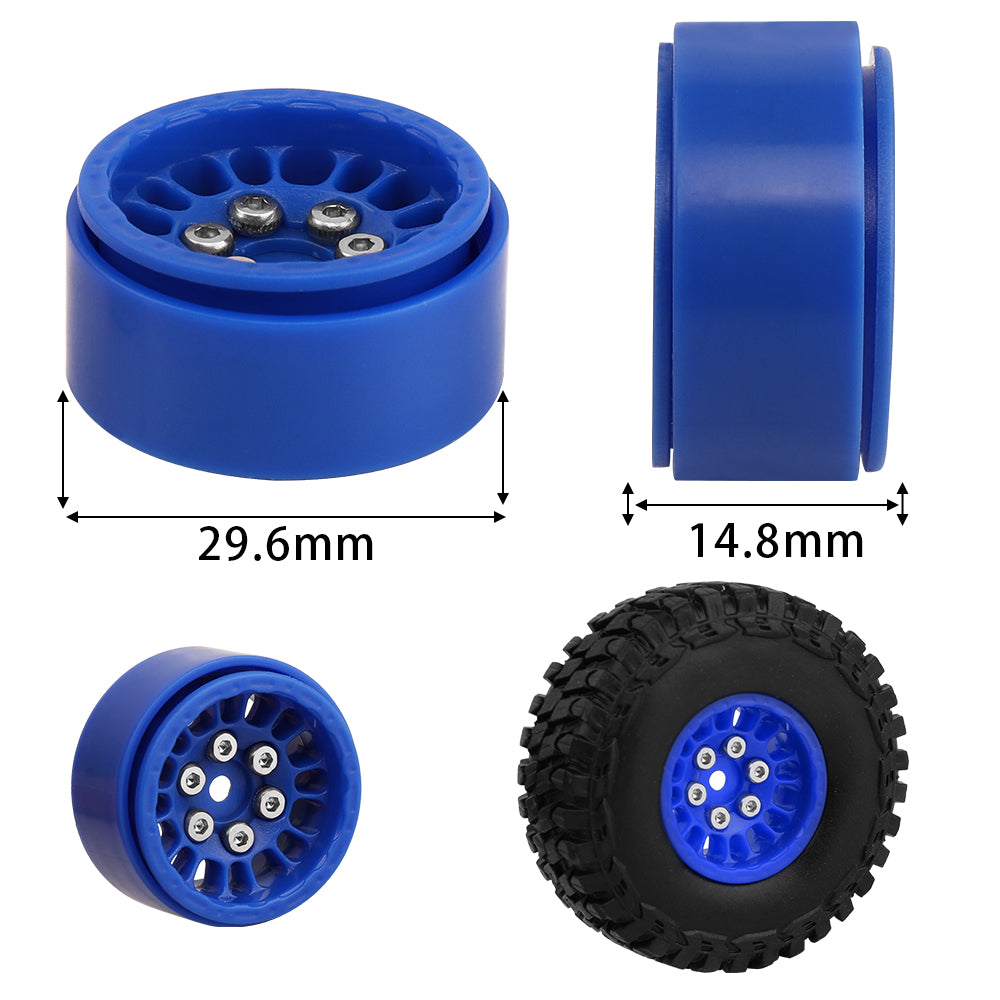 LonZeXy 1.0 inch Plastic Wheel Hub Rims or with Rubber Tires 4PCS For 1/24 SCX24 1/28 RC Off-Road Buggy Mini Model Truck 29.6mm Diameter Colorful RC Car Replacement Parts Style B