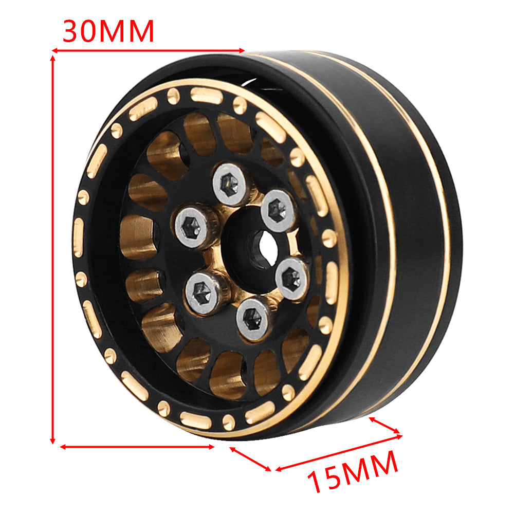 LonZeXy 1/18 1/24 RC Crawler Brass Beadlock Wheel Rims 4Pcs Black Gold Weighted Hub With Rubber Tires