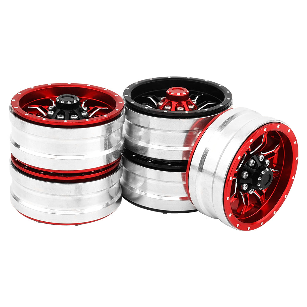 LonZeXy 1.9 Inch CNC Metal Beadlock Wheel Rims & Tyres Kit For 1/10 RC Offroad Crawler Axial SCX10, Alloy RC Wheel Hub Modification Accessories, Black Red Optional