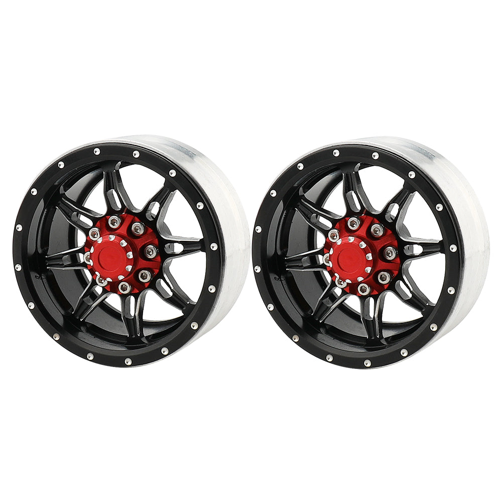 LonZeXy 1.9 Inch CNC Metal Beadlock Wheel Rims & Tyres Kit For 1/10 RC Offroad Crawler Axial SCX10, Alloy RC Wheel Hub Modification Accessories, Black Red Optional