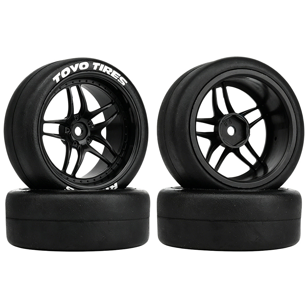 1/10 RC Drift Car Slick Drift Tires With Printed Logo Multi Spoke Plastic Rims 12mm Hex RC Racing Upgrade Parts