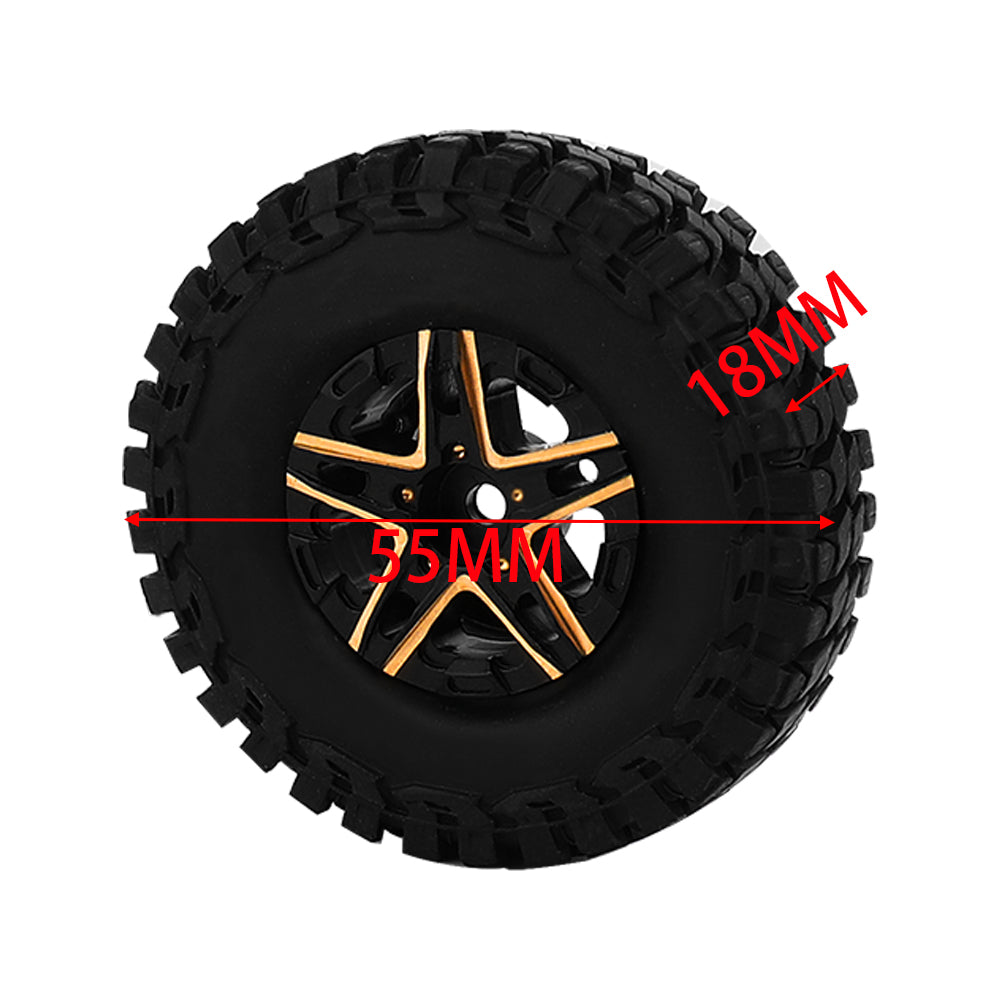 LonZeXy Weighted Brass Wheel Rims 4Pcs Black Gold Style For 1/18 1/24 RC Crawler, 55mm Rubber Tyres Offroad Model Upgrade