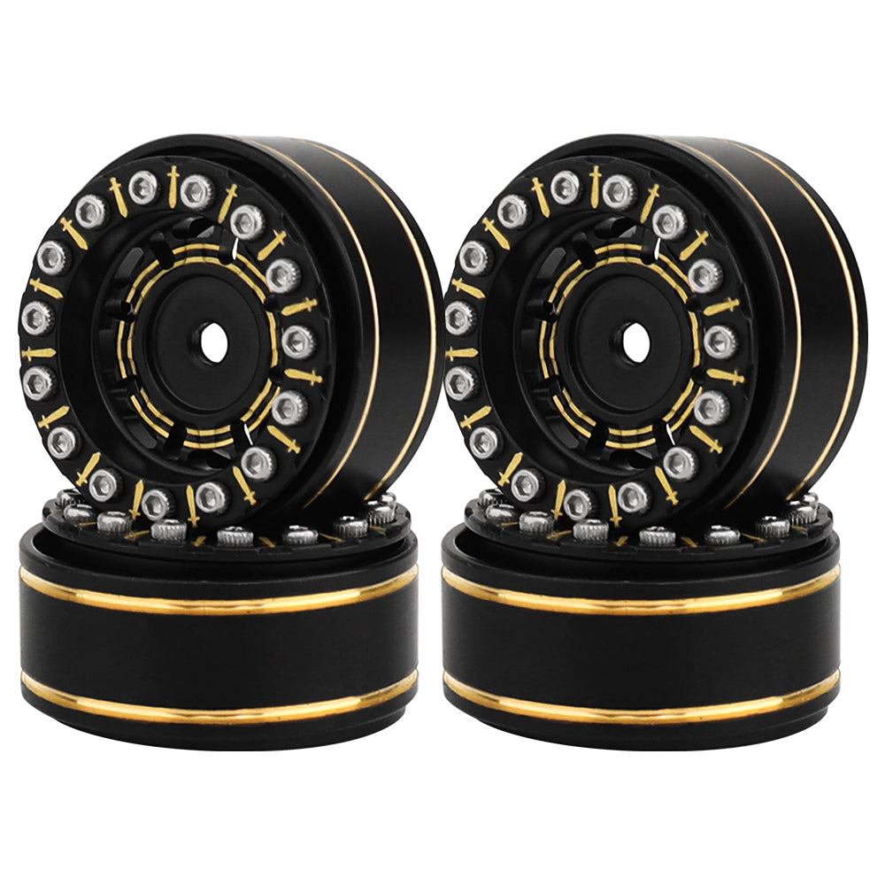 LonZeLy 1/18 1/24 RC Crawler Brass Beadlock Wheel Rims 4Pcs Black Gold With 55mm Rubber Tires RC Offroad Upgrade Parts