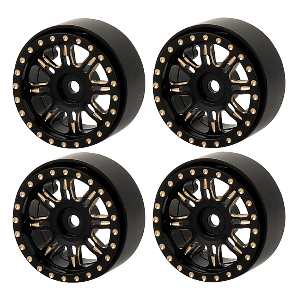 LonZeXy 1/18 1/24 RC Crawler Heavy Duty Brass Beadlock Wheel Hubs 4Pcs Black Gold RC Off-Road Car Upgrade Wheel Rims