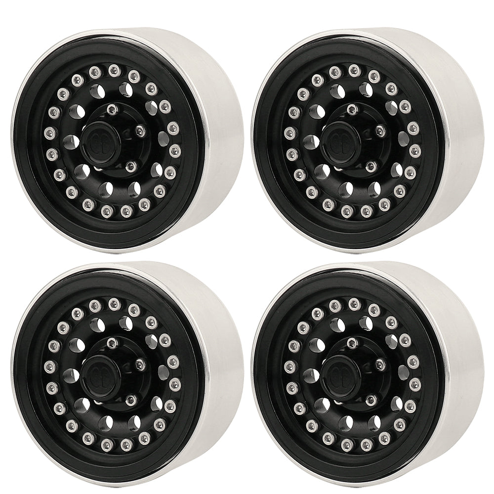 LonZeXy 1.9 Inch CNC Aluminum Beadlock Wheel Rims Rubber Tires Set For 1/10 RC Crawler Axial SCX10 Off Road Climbing Car Alloy Modification Wheels Multiple Color Options