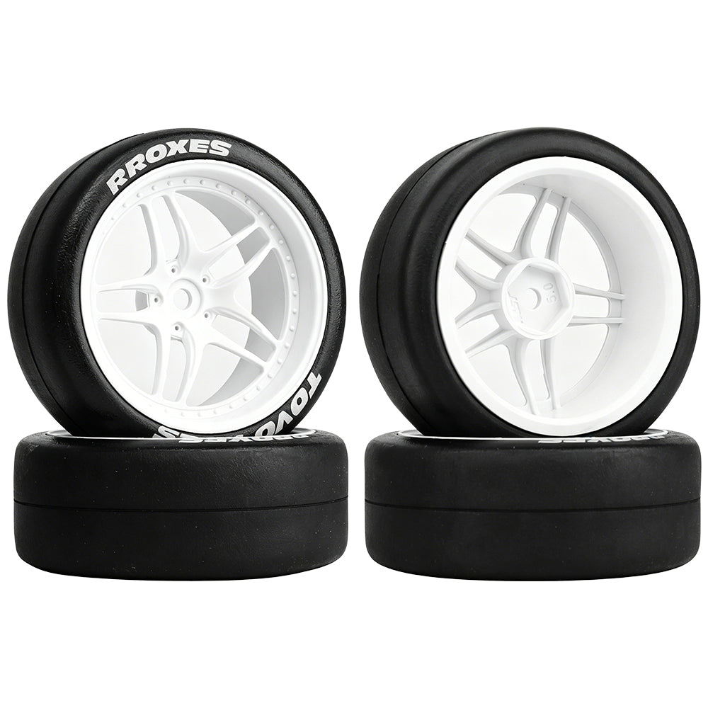 1/10 RC Drift Car Slick Drift Tires With Printed Logo Multi Spoke Plastic Rims 12mm Hex RC Racing Upgrade Parts