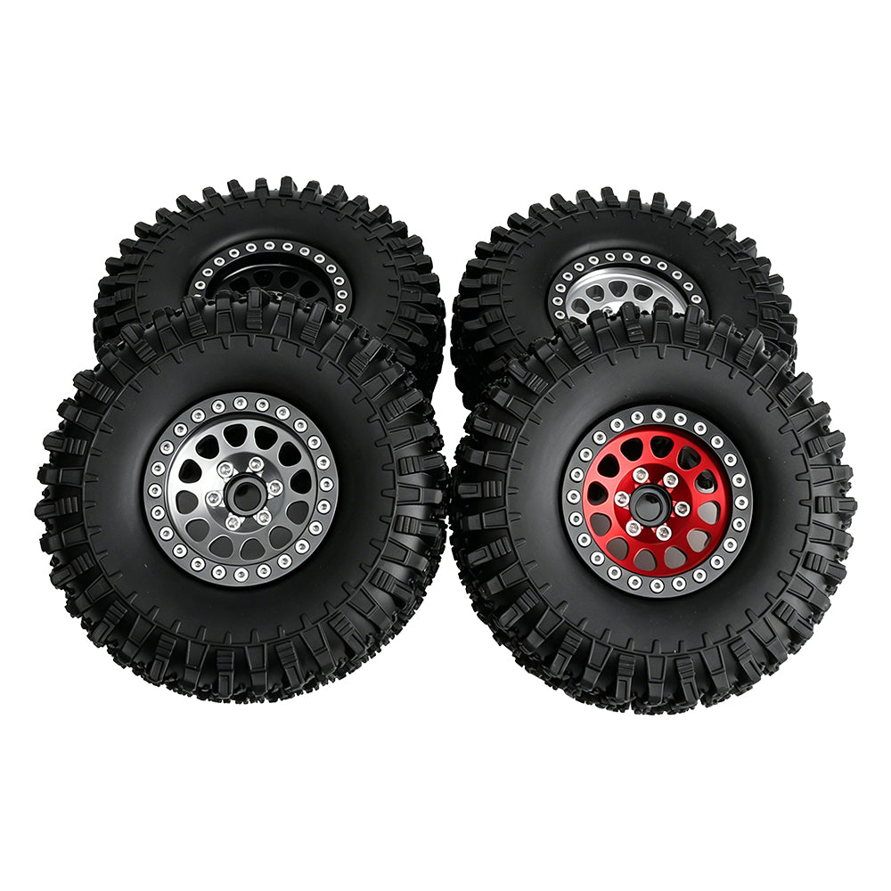 LonZeXy 1.9 Inch CNC Aluminum Beadlock Wheel Rim & Rubber Tire Assembly Triangle Inner Base For 1/10 RC Crawler Axial SCX10 Off Road Climbing Car Upgrade Wheels