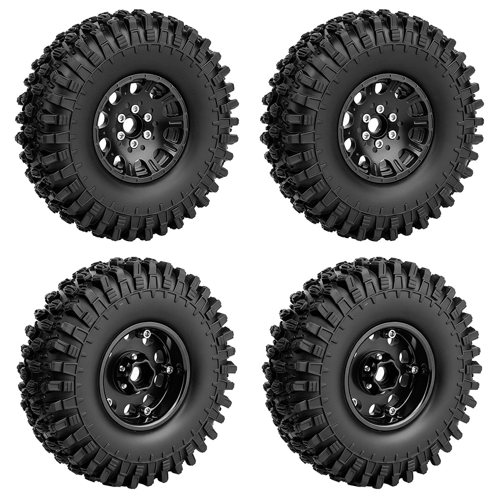 LonZeXy 1.9 Inch CNC Aluminum Beadlock Wheel Rim & Rubber Tire Assembly For 1/10 RC Crawler SCX10 Off-Road Climbing Car RC Upgrade Wheels