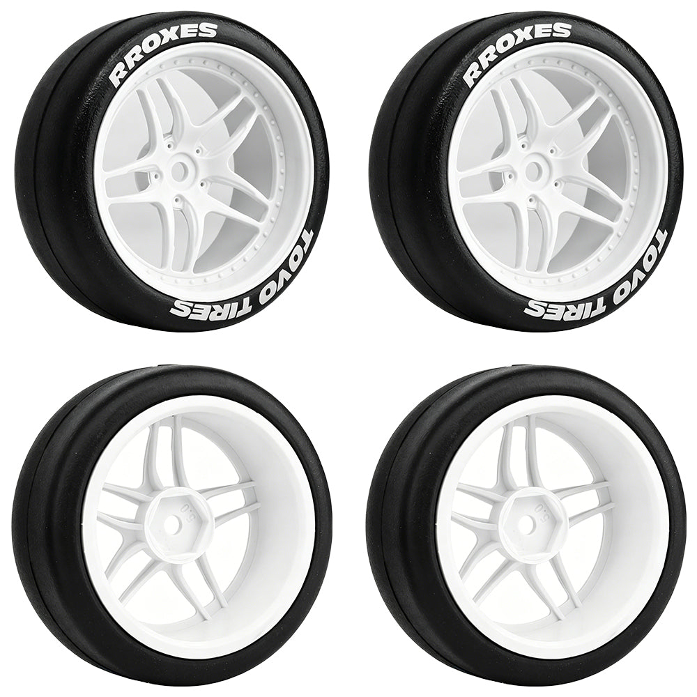 1/10 RC Drift Car Slick Drift Tires With Printed Logo Multi Spoke Plastic Rims 12mm Hex RC Racing Upgrade Parts
