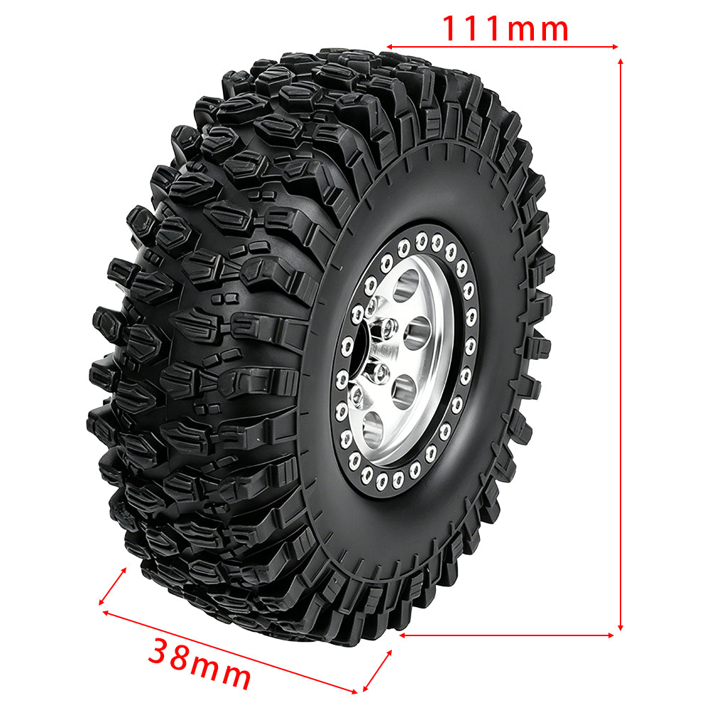 LonZeXy 1.9 Inch CNC Aluminum Beadlock Wheel Rim & Rubber Tire Assembly For 1/10 RC Crawler Axial SCX10 Off-Road Climbing Car Alloy Upgrade Wheels Multiple Two-Tone Colors