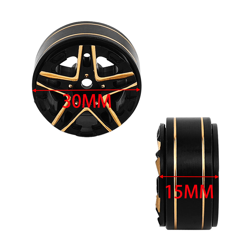 LonZeXy Weighted Brass Wheel Rims 4Pcs Black Gold Style For 1/18 1/24 RC Crawler, 55mm Rubber Tyres Offroad Model Upgrade