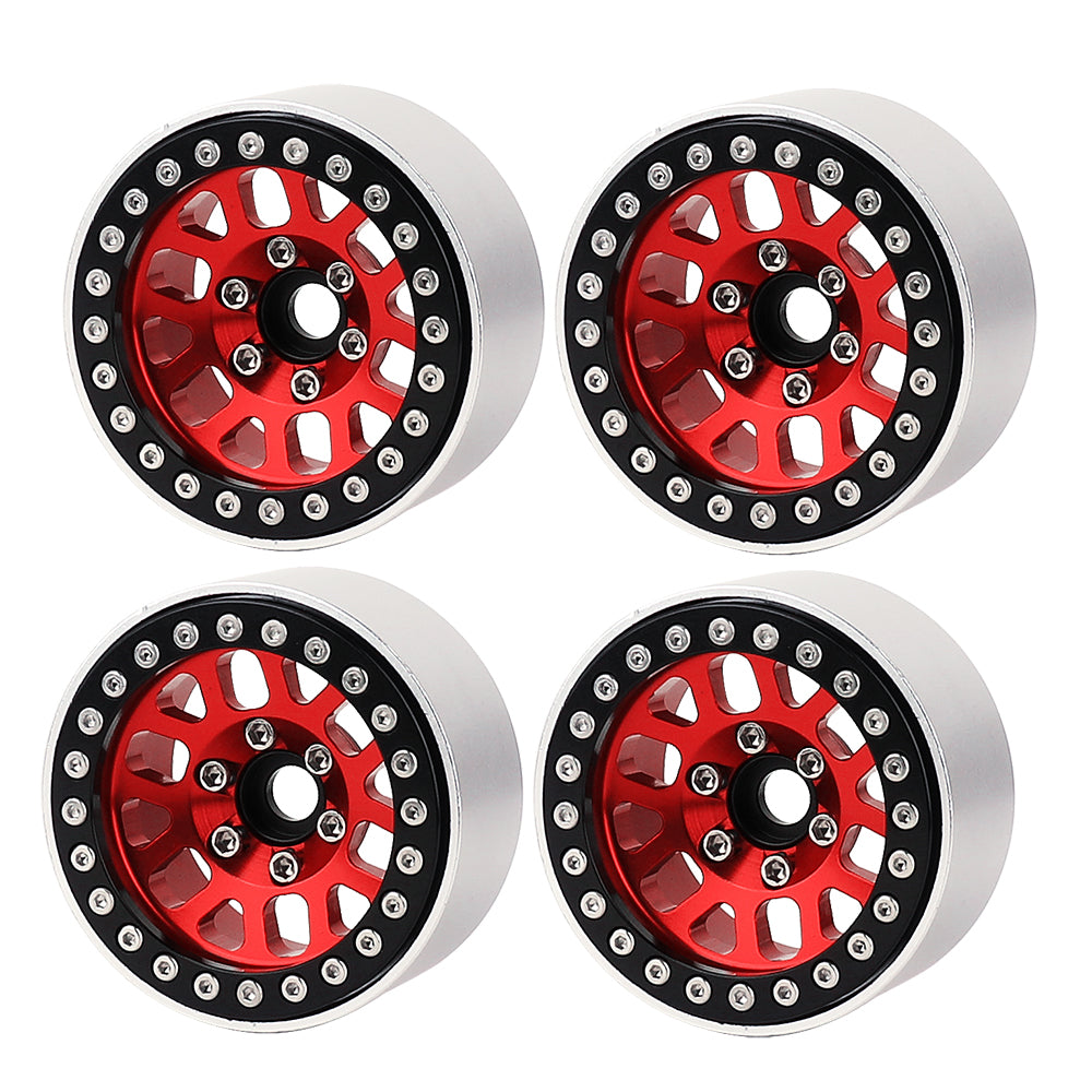 LonZeXy 1.9 Inch CNC Aluminum Beadlock Wheel Rims Rubber Tires Set For 1/10 RC Crawler Axial SCX10 Off-Road Climbing Car Alloy Modification Wheels Multiple Color Options