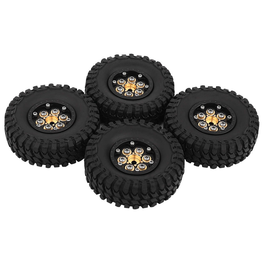 LonZeXy Black Gold Weighted Brass Beadlock Wheels 4Pcs For 1/18 1/24 RC Crawler 55mm Rubber Tires Off-Road Upgrade