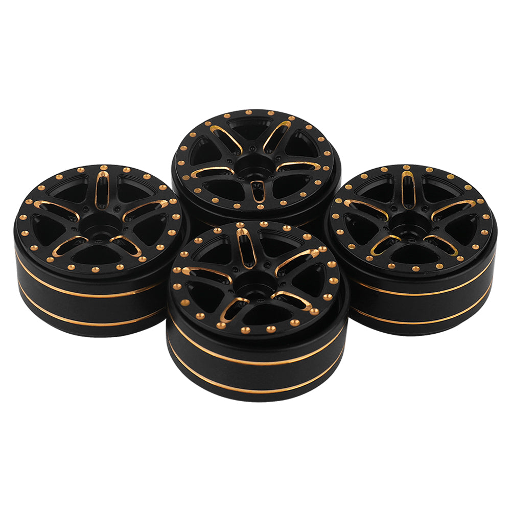 LonZeXy 1/18 1/24 RC Crawler Brass Beadlock Wheel Rims 4Pcs Black Gold Heavy Weight Wheel Hub RC Offroad Upgrade Parts