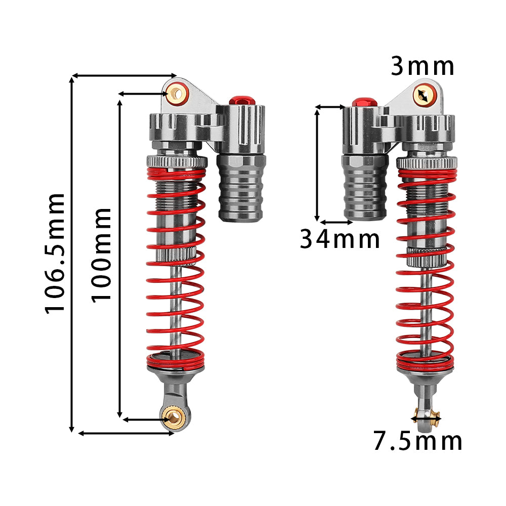 LonZeXy 4PCS 1/10 RC Crawler Piggyback Oil Shock Absorber 70/80/90/100/110/120mm Dual Spring Adjustable Damper For Axial SCX10 TRX4 D90 RC Off-Road Car Upgrade Parts