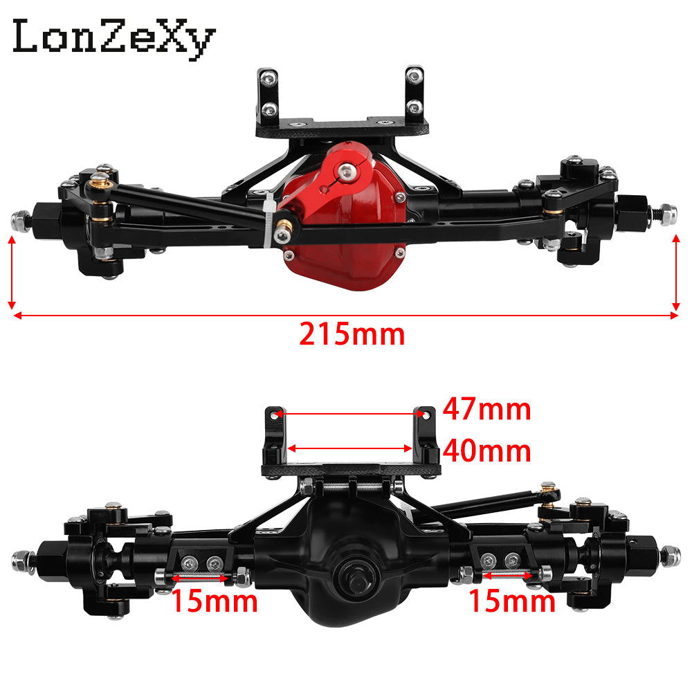 Lonzexy Aluminum Complete Axle Set + Enhanced Axle Shaft for Axial SCX10 RC4WD D90 (Black Front+Rear)